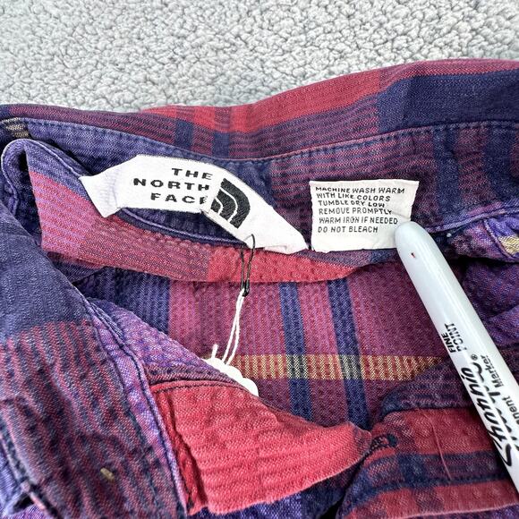 Vintage The North Face Seersucker Checked Short Sleeve Button Down Shirt Size M - Picture 4 of 7